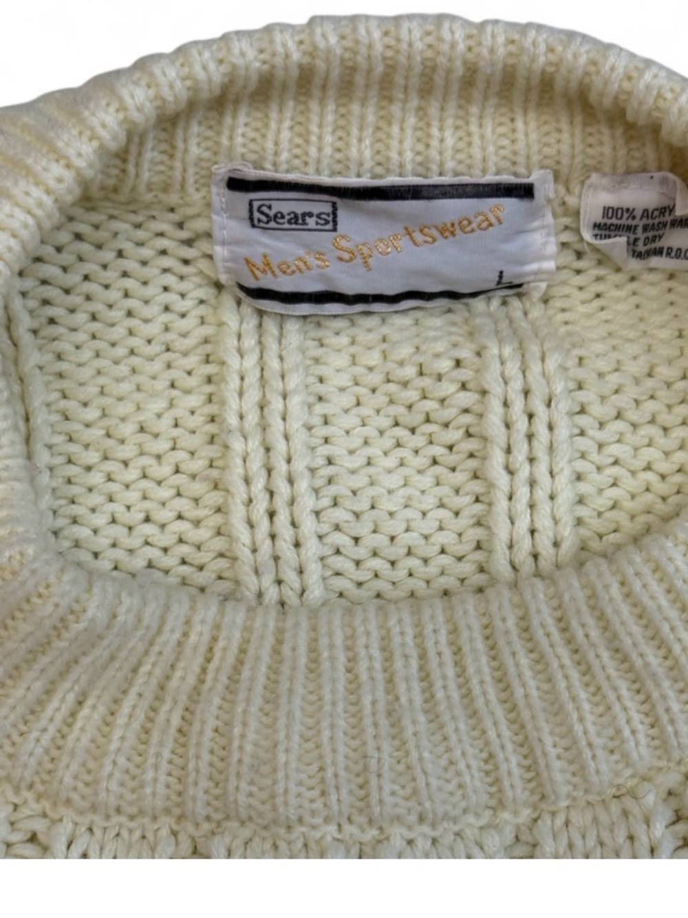 Sears Cream Cable Crewneck Sweater